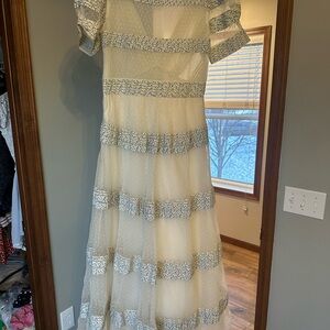 LoveShackFancy Cream and Silver Maxi Dress